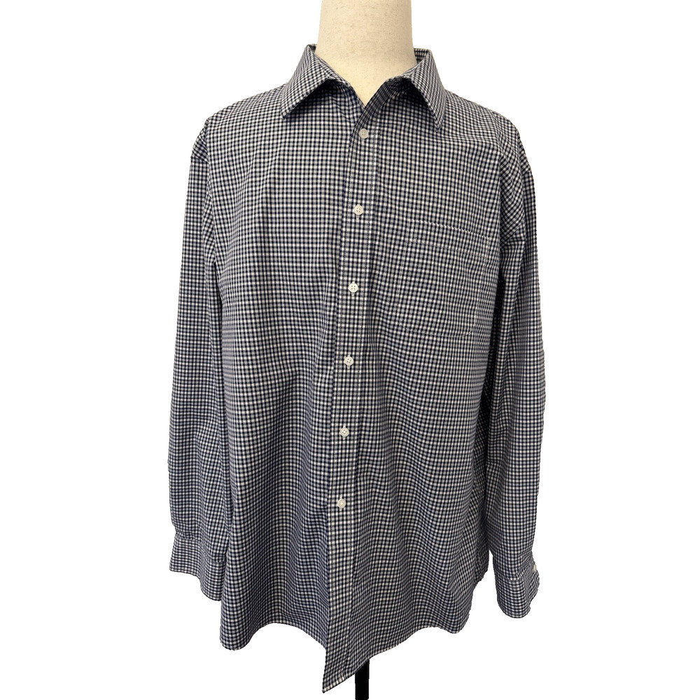 JOS A Bank Traveler Men’s Shirt XXL Long Sleeve Tailored Fit Blue White Plaid